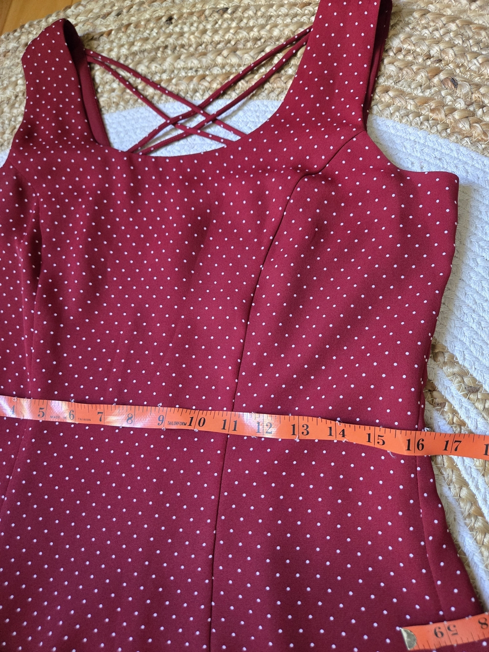 Vintage 90s Burgundy Polka Dot Midi Dress Retro Pin-Up Romantic Casual Chic - Picture 12 of 16